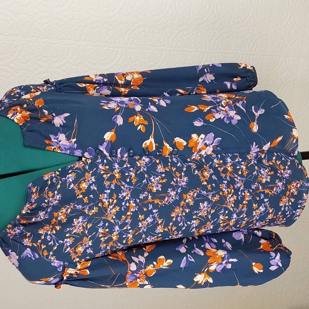 Zack and Rachel- blue floral long sleeve blouse